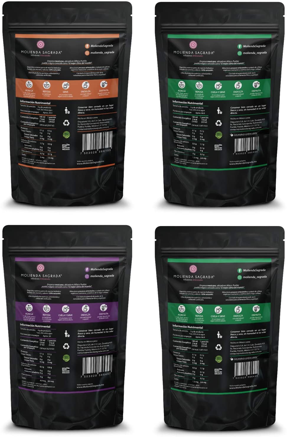 4 Pack Mix Infusiones Artesanales 800 gr. más Infusor