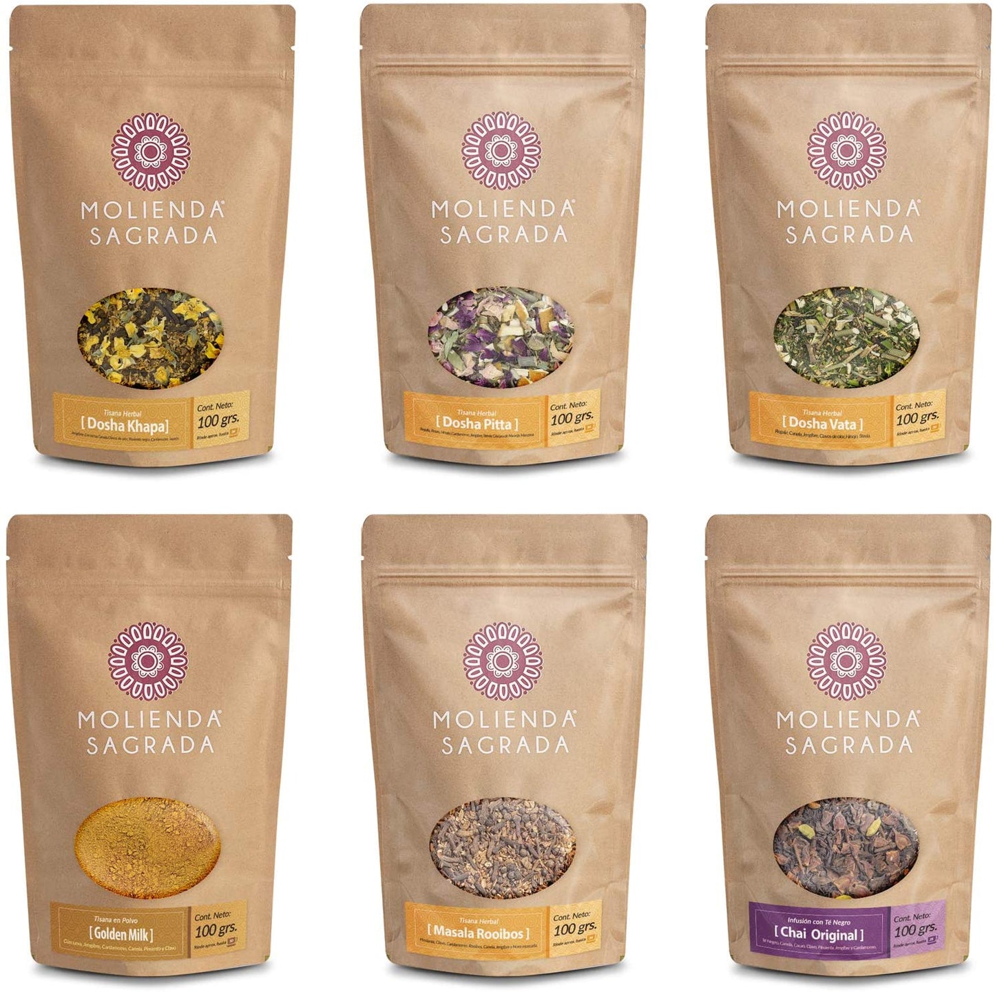 6 Pack Mix Infusiones Ayurvédicas 600 gr. más Tetera Infusora