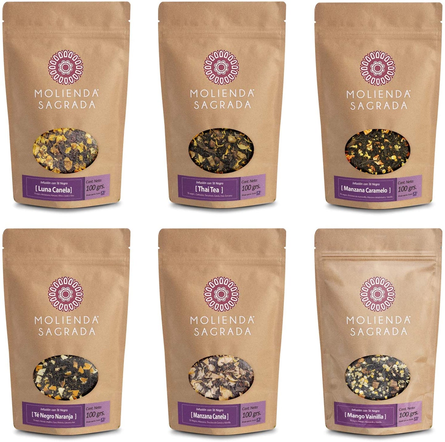 6 Pack Selección Blends con Té Negro 600 gr más Tetera Infusora