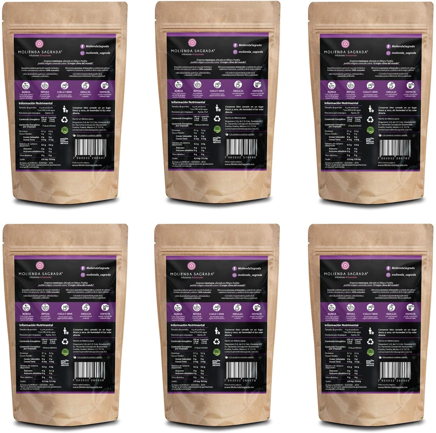 6 Pack Selección Blends con Té Negro 600 gr más Tetera Infusora