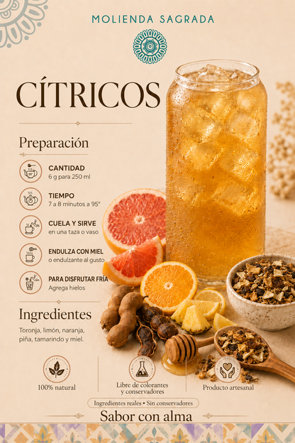 Tisana Frutal Cítricos Natural | Infusión de Toronja, Naranja, Limón, Piña, Tamarindo y Miel