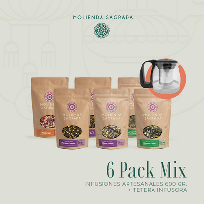 6 Pack Mix Infusiones Artesanales 600 gr. más Tetera Infusora