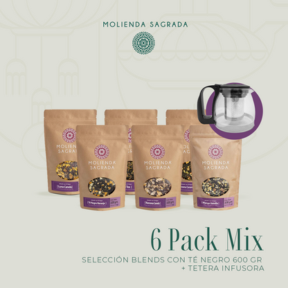 6 Pack Selección Blends con Té Negro 600 gr más Tetera Infusora